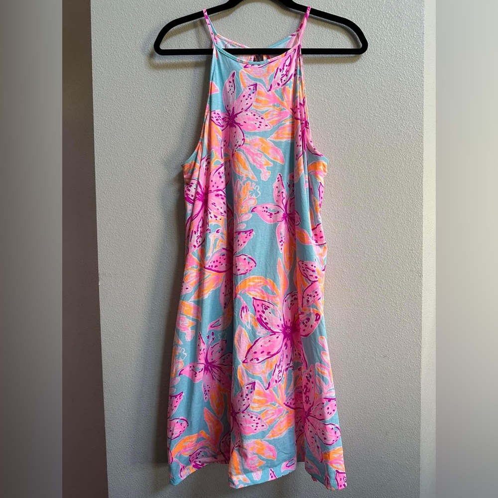 Lilly Pulitzer Margot Dress EUC size XL Surf Blue Bonita Blooms. Super Preppy!